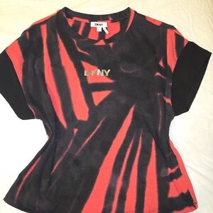 DKNY Red and Black Abstract Tee
